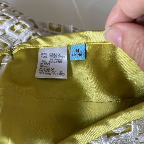 Antonio Melani Off White Geo Lace Pencil Skirt w Chartreuse Satin Lining - Picture 4 of 5